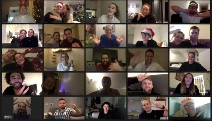 Zoom gallery of 25 players waving during a Christmas Trivia Party