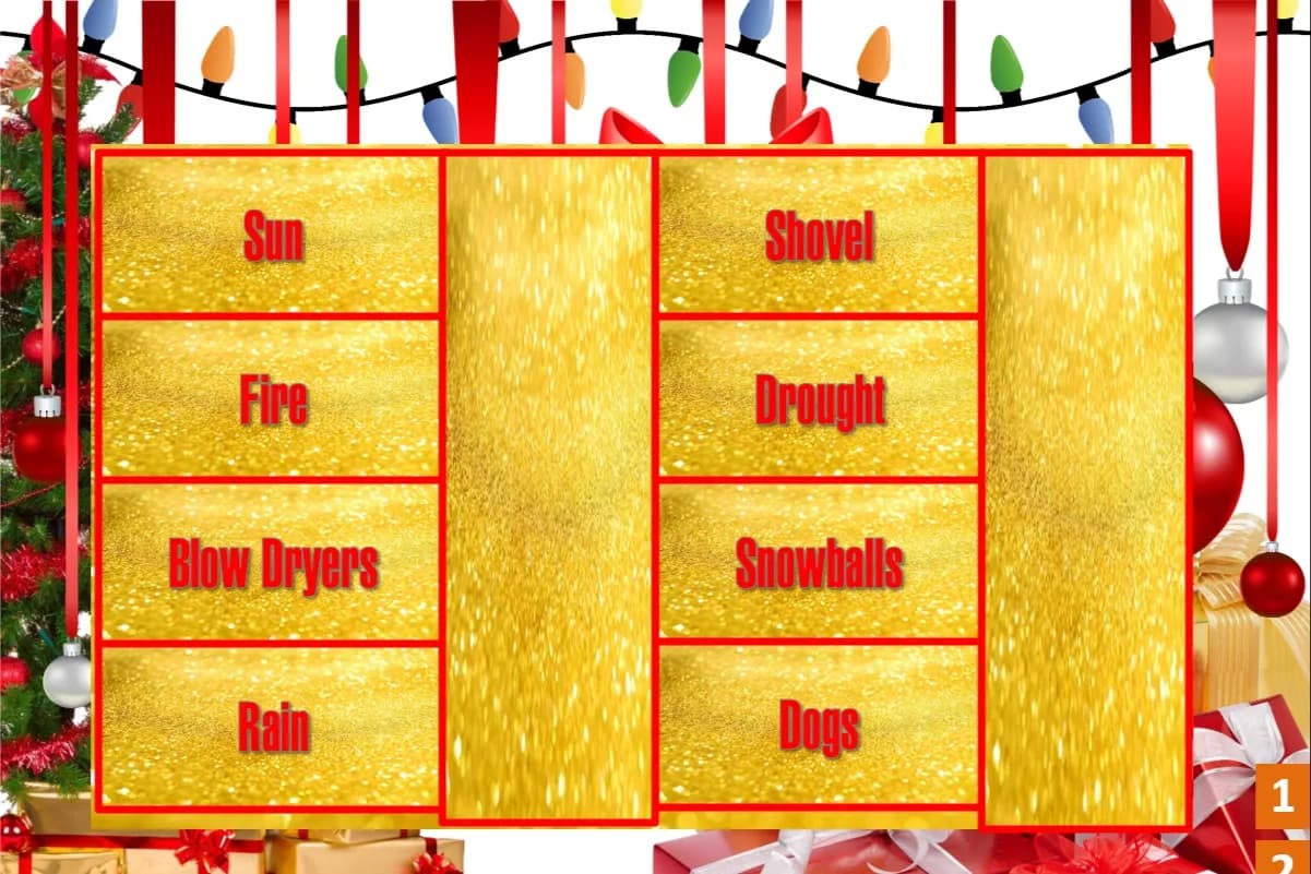 Festive Family Feud answer board with eight answers