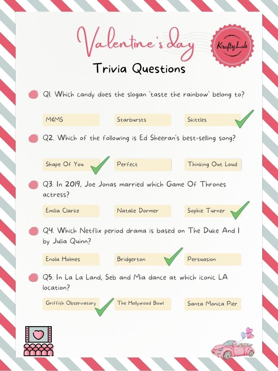 Valentines day trivia questions answer sheet kraftylab